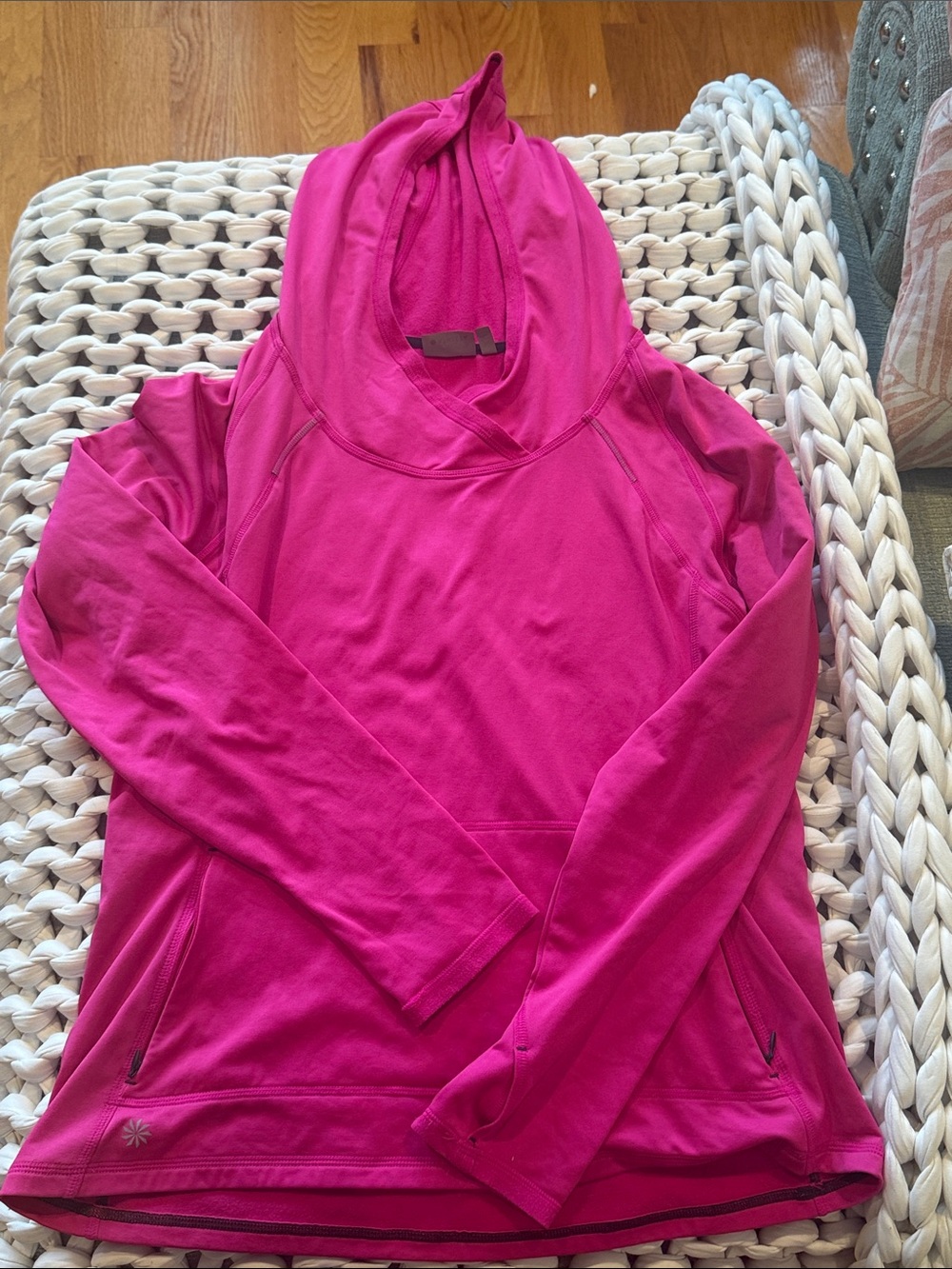 Athleta Plushtech Wrap Front Hoodie Pullover XL hot pink fuchsia